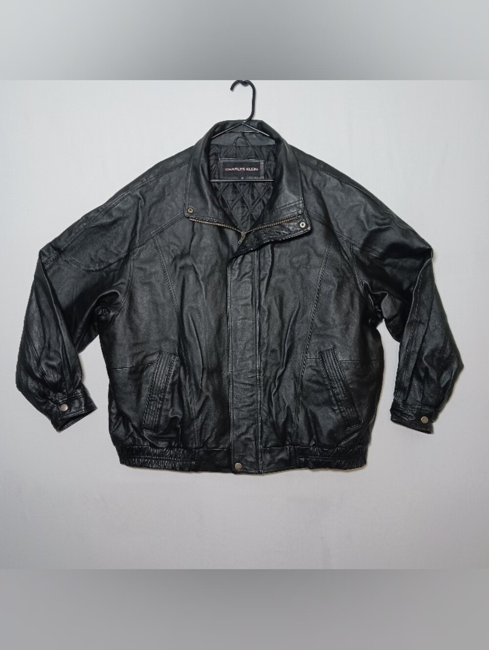 Vintage Charles Klein Mens Black Leather Bomber Jacket Size 2X Full Zip